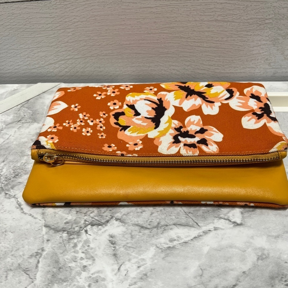 Rachel Pally Cute Goldenrod & Orange floral cosmetic bag or fold over clutch
